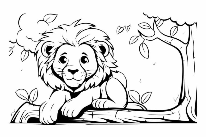 Lion - Black and White Cartoon Illustration. Educational Game fo