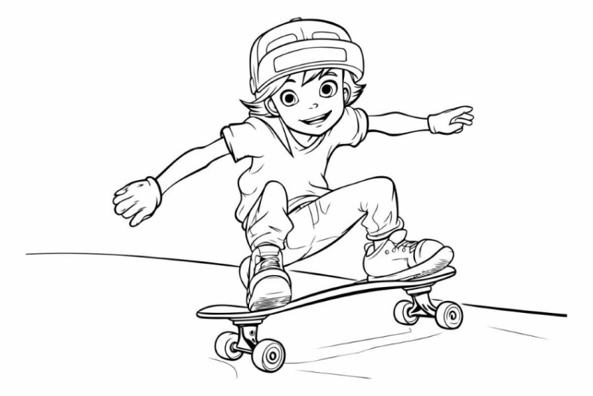 Skateboarder boy skateboarding in action.