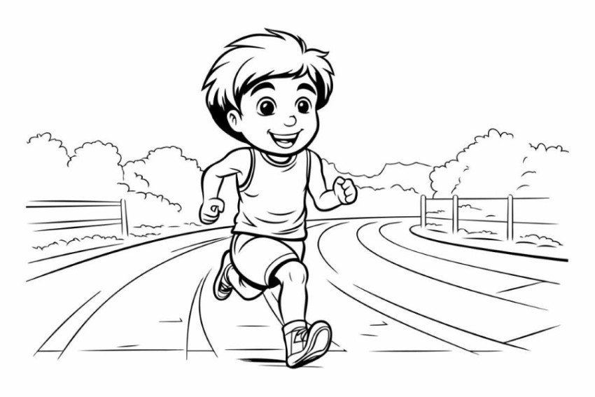 Illustration of a Little Boy Running on a Country Road - Colorin