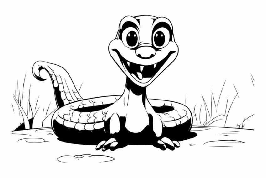 Vector Illustration of Cute Snake Cartoon Character on the Soil