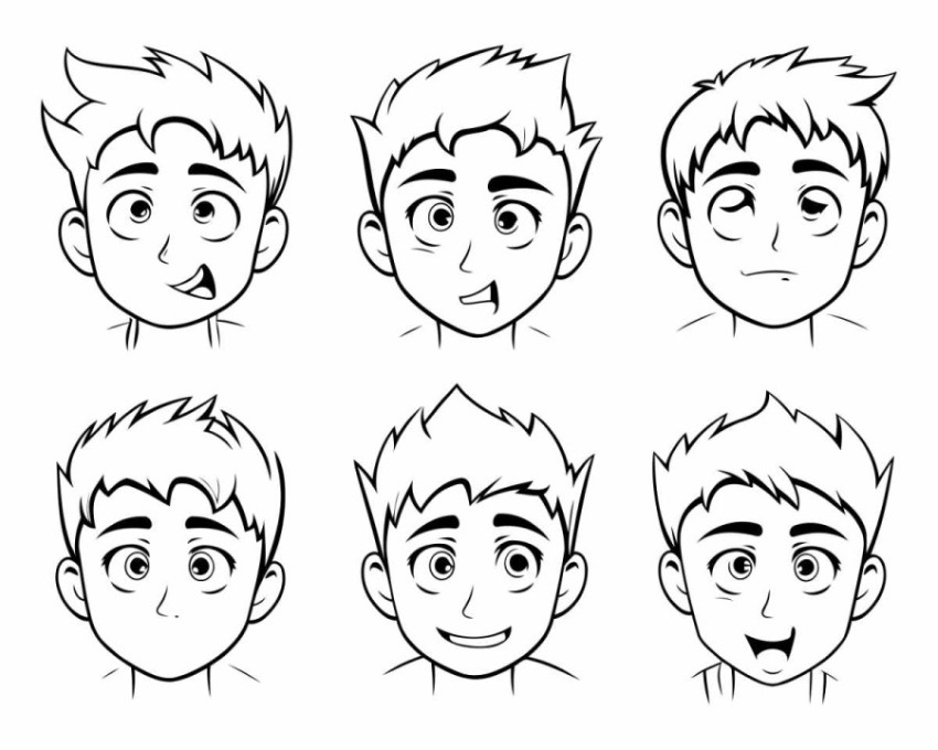 Vector illustration of a boy with different facial expressions o