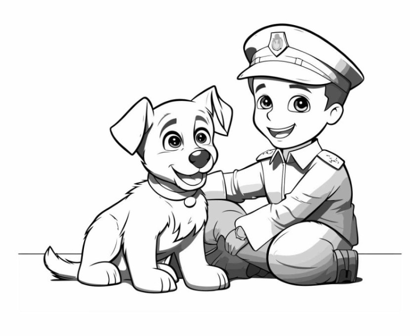 Illustration of a boy and a dog on a white background.