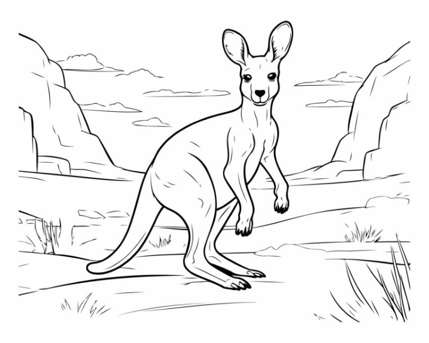 Kangaroo in the wild. sketch vector illustration for your design