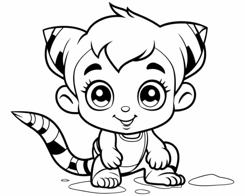 Black and White Cartoon Illustration of Cute Baby Animal for Col