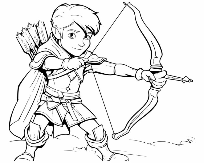 Cupid with bow and arrow. Black and white illustration ready for