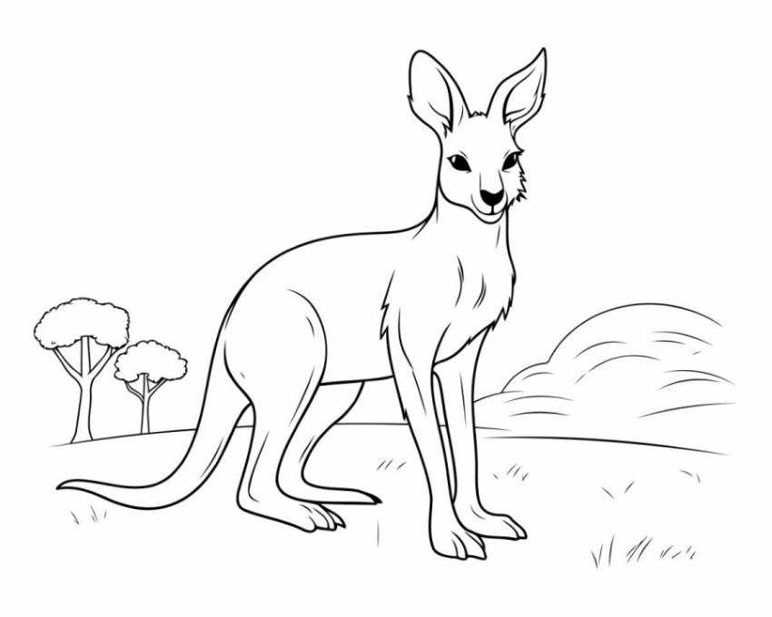 Kangaroo animal cartoon in black and white vector illustration g