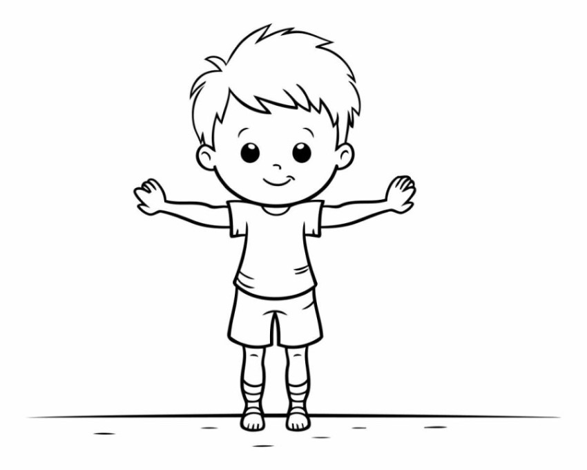 Cartoon illustration of a little boy standing and waving his han