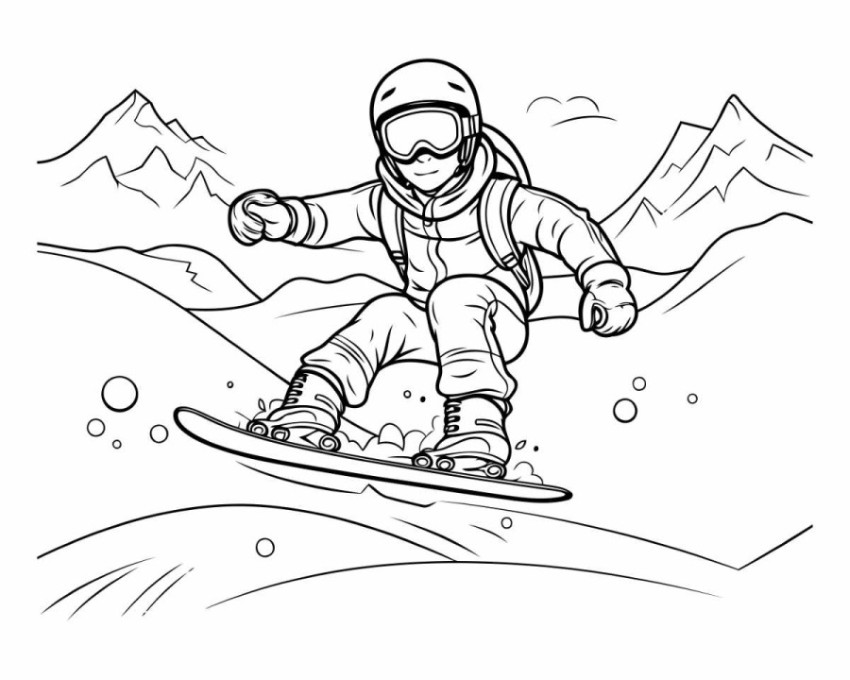 Snowboarder jumping in the mountains in black and white colors.